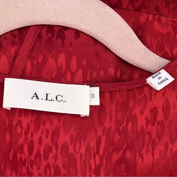 A.L.C. Carolina Puff Shoulder Silk Jacquard Dress in red - Picture 4 of 12